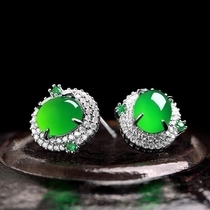 Self-operated leaking ice-transparent glass water earrings emerald cabochon earrings a pair of earrings