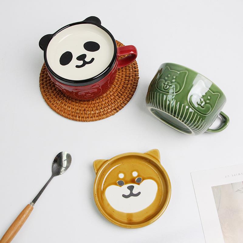 Japanese-Style Cartoon Shiba Inu Panda Breakfast Milk Cup with Lid, Ceramic Coffee Cup, Couple's Water Cup, Mug with High Aesthetic Value Japanese-Style Cartoon Shiba Inu Panda Breakfast Milk Cup with Lid, Ceramic Coffee Cup, Couple's Water Cup, Mug with High Aesthetic Value