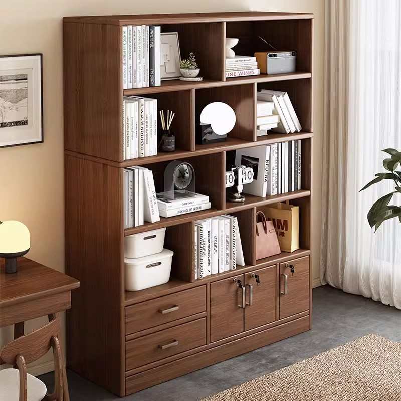 Bookcase floor-to-wall storage shelf household bedroom storage cabinet living room display cabinet simple storage cabinet dustproof bookcase