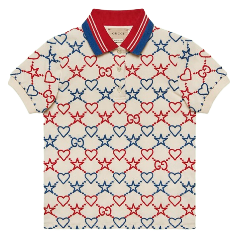 9.9 New and Unused Gucci/Guccit Shirt with Heart and Star Embroidery Short-Sleeve Polo Shirt 5A