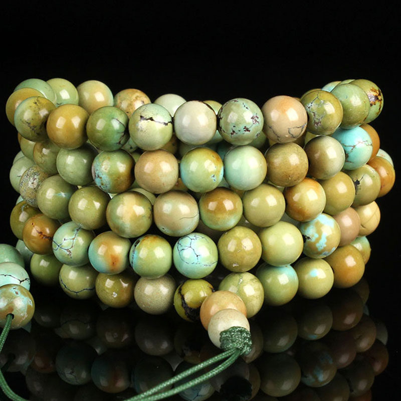 Raw ore high porcelain high blue turquoise 108 beads hand chisel, diameter 6 5mm, weight 40g