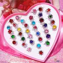 Childrens Ring Girls Adjustable Ring Princess Color Diamond Jewelry Accessories Baby Girl Plastic Cute Cartoon Accessories