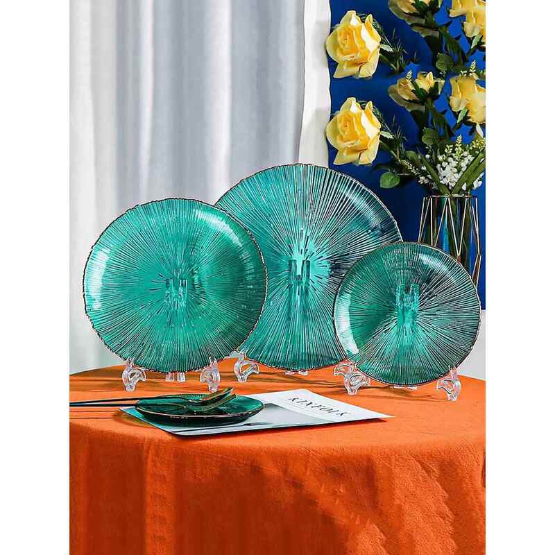 Light Luxury Fireworks Texture Gold-Rimmed Glass Salad Plate Household Bowl and Plate Set Steak Western-Style Plate High-End Tableware