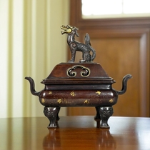Antique bronze wares home decoration new Chinese style ornaments collection copper handicrafts intangible cultural heritage gifts gold-sprinkled double-ear smoker