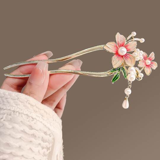 Han Dynasty Hair Accessories for Girls, Ancient Style Flower Tassel Hairpins, Little Girls' Hairpins, Ancient Costume Headwear, U-Shaped Hairpins