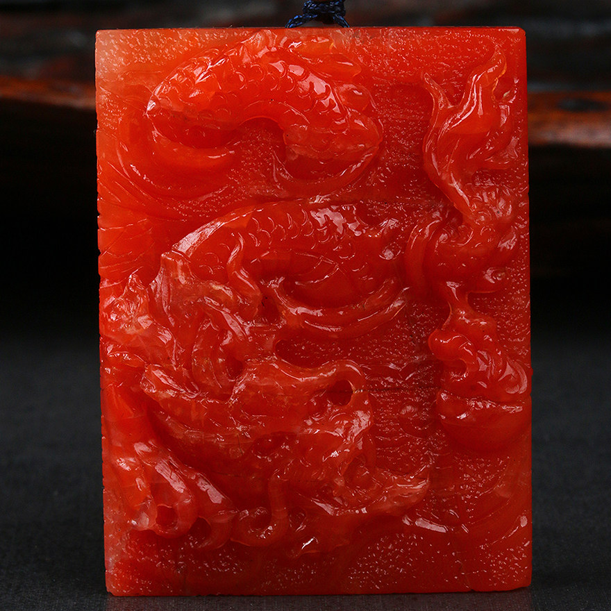 40 83 gr Po Mountain stock-Finely Carved Dragon All Over The World] Full Of Tomatoes Red South Red Agate Pendant Pendant Pendant