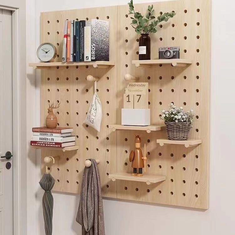 Hole board storage rack shape custom solid wood entrance hall wall wall storage rack paint-free board storage shelf