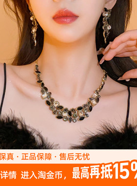 kaitin jewelry黑色复古合金水钻项链女款锁骨链礼服配饰