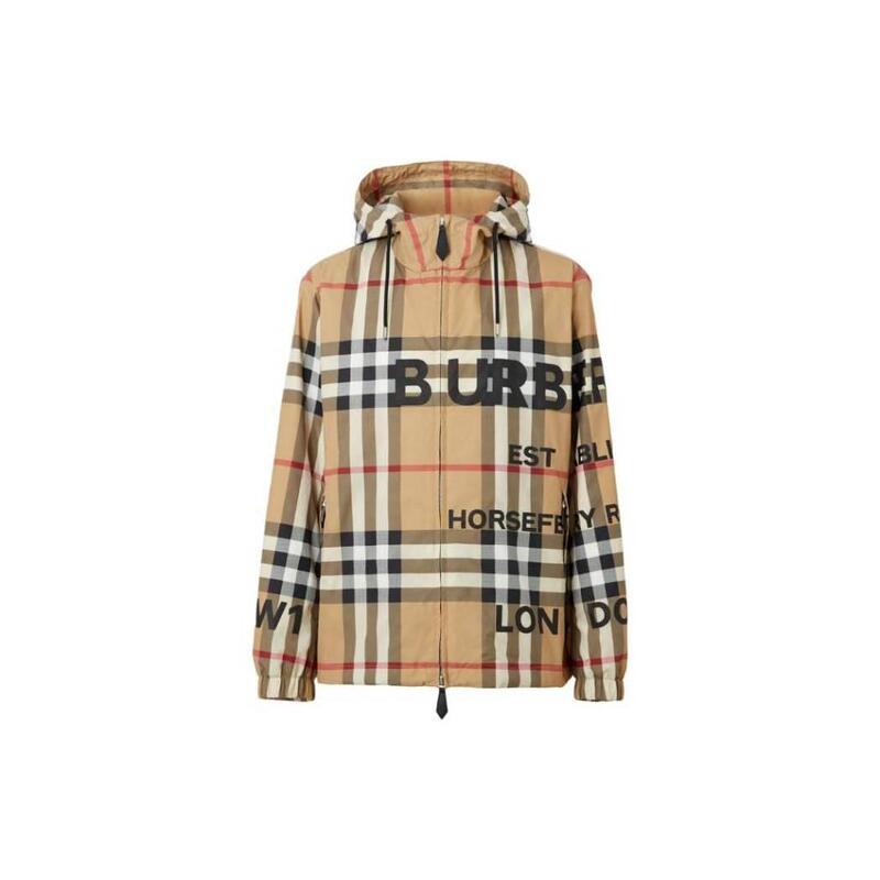 Burberry Logo Lettered Hooded Zip-Up Long-Sleeve Jacket for Men, Collector's Beige