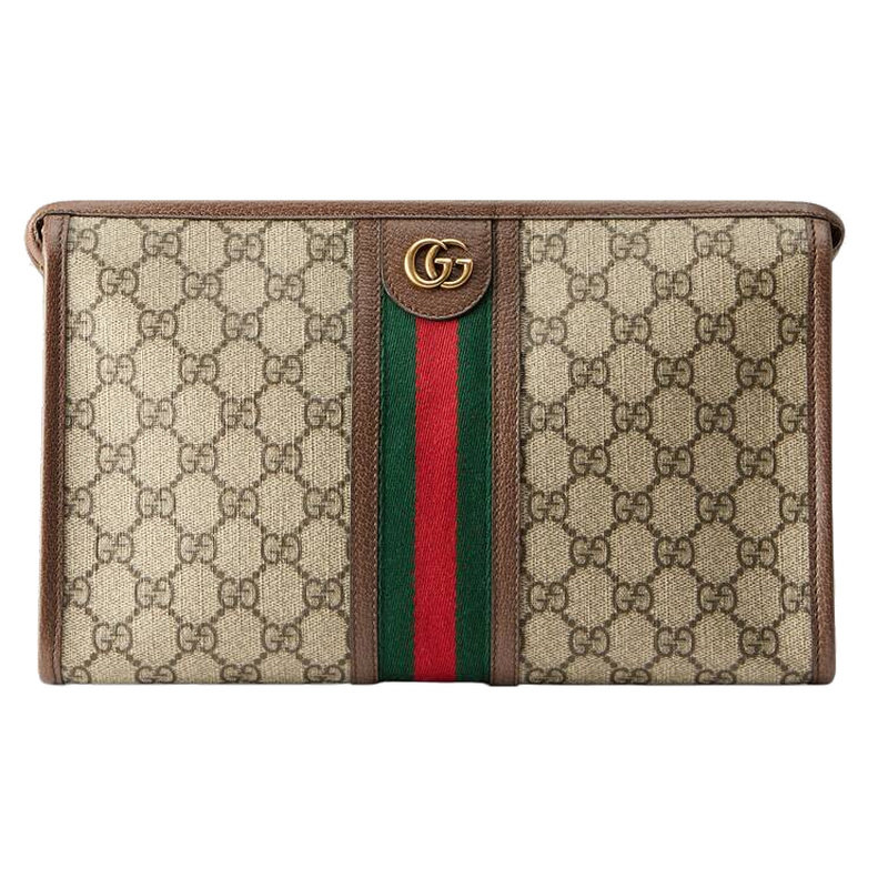 GUCCI古驰 Ophidia 系列  帆布拼皮 洗漱包手拿包 常规男款乌木色