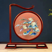Suzhou embroidery finely polished pure handmade rosewood double-sided embroidery ornament Mandarin Duck Chinese style craft gift