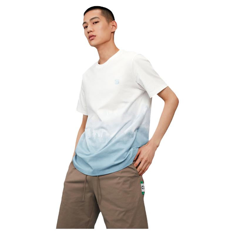 HLA/海澜之家凉感短袖T恤三国系列2025夏季刺绣渐变圆领纯棉短T男