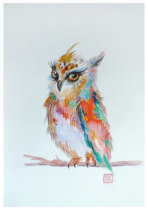 手绘水彩客厅主卧儿童房装饰送小孩女友礼物猫头鹰陈超