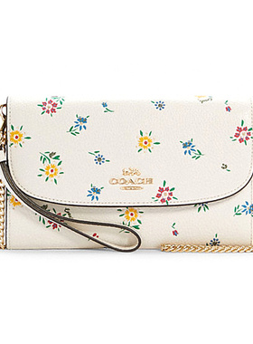 未使用Coach/蔻驰Gemma皮革野花印花白色女款小号手提单肩斜挎包