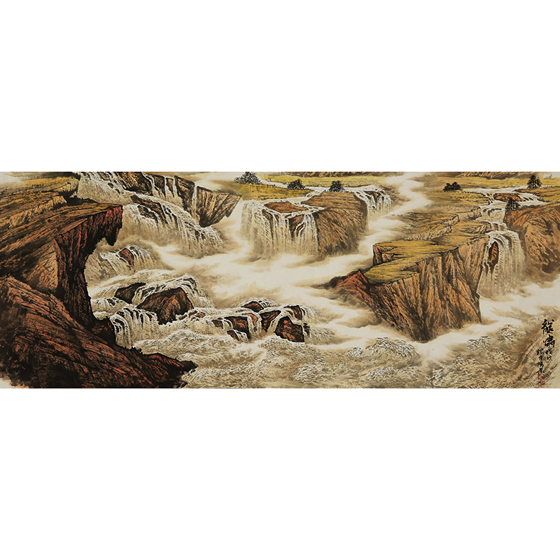 Tao Shengjing hand painting of the six - foot mountain water large banner of the Longquan Yellow River Golden Hawk Cheng auction H1016