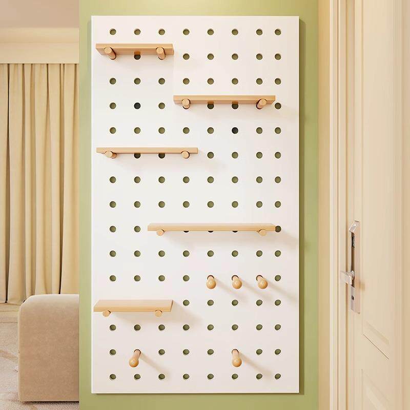 Solid wood hole board door back entrance wall storage rack children's desk background wall shape display rack hanging board partition