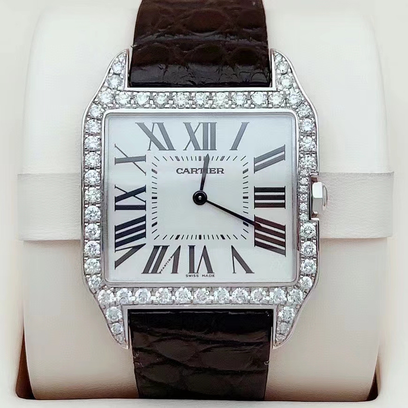 List Price 432,000】98% New Cartier Santos 18K White Gold Original Diamond Wh100651 Manual Mechanical Men's Watch