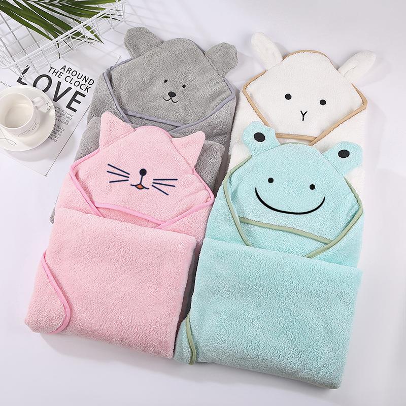Directly from the Manufacturer, Coral Fleece Children's Bath Towel, Cute Cartoon Animal Hooded Towel, Highly Absorbent and Quick-Drying Poncho
