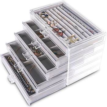High-end 5-layer drawer velvet jewelry box desktop acrylic jewelry storage multi-grid classification and finishing jewelry box