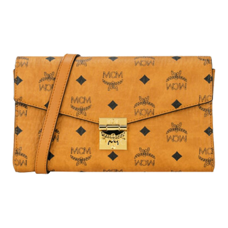 9.5新MCM 帆布拼皮革 链条包单肩斜挎包 中号 女款 棕色干邑色