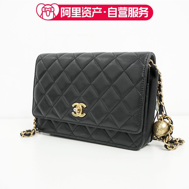 Brand New Chanel Gold Ball Woc Black and Gold Lambskin Shoulder Crossbody Bag