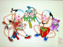 Yangliuqing New Years painting Lotus Lantern Play Lion ※ Has mounted mirror size 48 * 32cm ※