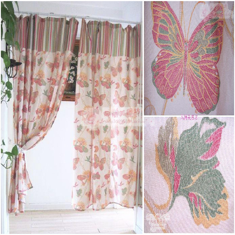 Original new products Sunshine butterfly dancing thick foreign trade finished curtains anti-light shading floating window partition European-style bath curtain clear