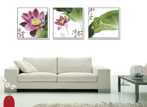 ●Hu Lili cross stitch ●French DMC kit triptych-Qingjun with 3D 5D precision printed cloth