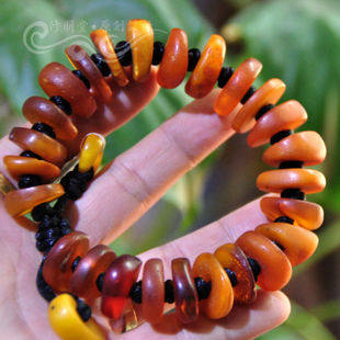 修明堂 传世单品 藏传老蜜蜡琥珀随形手串 老金珀国检证书