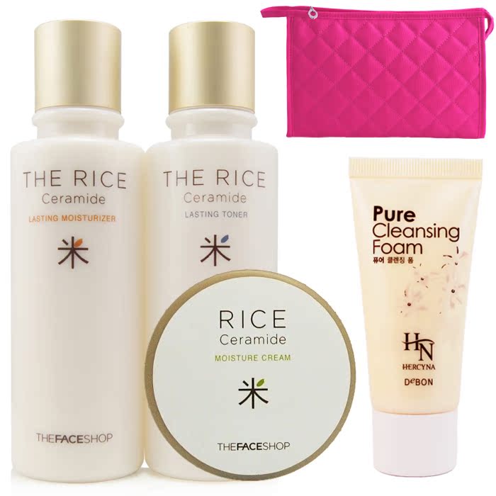 包邮 The Face Shop菲诗小铺大米调理水乳霜三件套装 正品 送赠品
