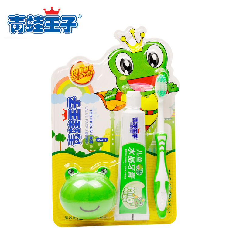 青蛙王子 妙奇蛙儿童双效护齿牙刷牙膏超值套餐711 超细软毛