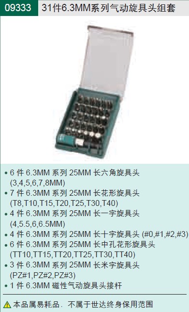 SATA Sida Tools 31 pieces 6 3 Series pneumatic screwup head sets 09333