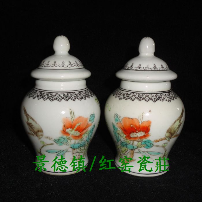 Jingdezhen Cultural Leather Factory Porcelain Pastel Handpainted Bird Flower Crusade Place Can Cover Antique