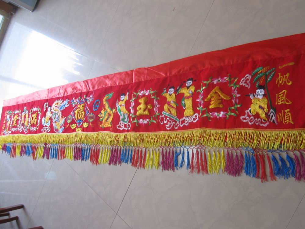 High-grade embroidery Convex embroidery eight immortals gold jade full of hall banner large color united color Long Fengfu 3 meters