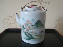 T1981 Jingdezhen of the Republic of China Jiang Sheng Changhand painted landscape figures great teapot