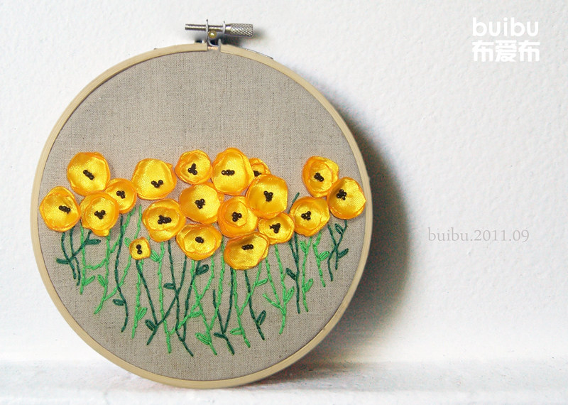 Golden Poppy Flower Fields Garden Art Wall Decoration Wall-mounted Mori Family Residence Ornaments Decoration Painting Handmade Embroidery Material Bag 