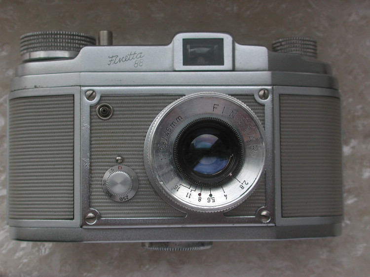 Rare, faint yellow decorated leather Made in Germany Finetta 88 side-axis exchangeable lenses  