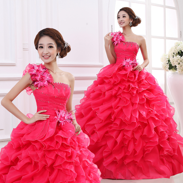 Wedding Dress, Female Host's One-Shoulder Evening Gown, Long Stage Performance Costume, Solo Performance Tutu Skirt, Photo Studio Colorful Tulle