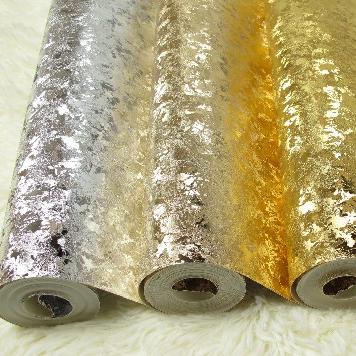 Gold Leaf Wallpaper Euroflower Mosaic Fine Wire Drawing Silver Leaf Wallpaper Gold Color KTV Ice Flower Native Gold Special Silver Color