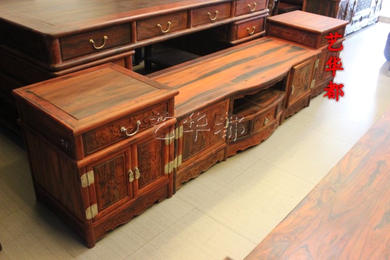 Xianyou mahogany furniture Laos big red acid branch concave three TV cabinet solid wood Chinese furniture log furniture