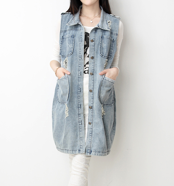Mid-Length Sleeveless Denim Vest, Cardigan, Jacket, Vest for Women, Spring and Autumn, Korean Style, European and American Style, Plus Size, Trendy Summer
