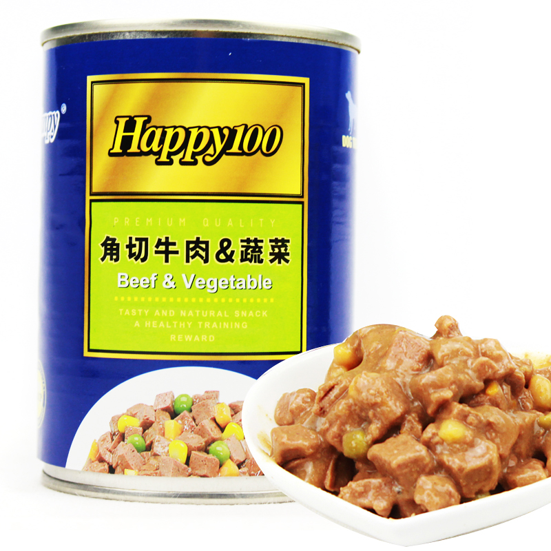 宠物零食 狗狗零食 顽皮happy100系列角切牛肉+蔬菜罐头375g