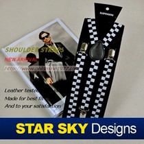 Star Korean fashion thin shoulder mens strap womens strap suspender 3 clip BD1208 checkerboard