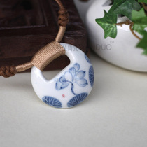 Exquisite ceramic jewelry ethnic handicrafts blue and white art ornaments personalized clothing ornaments