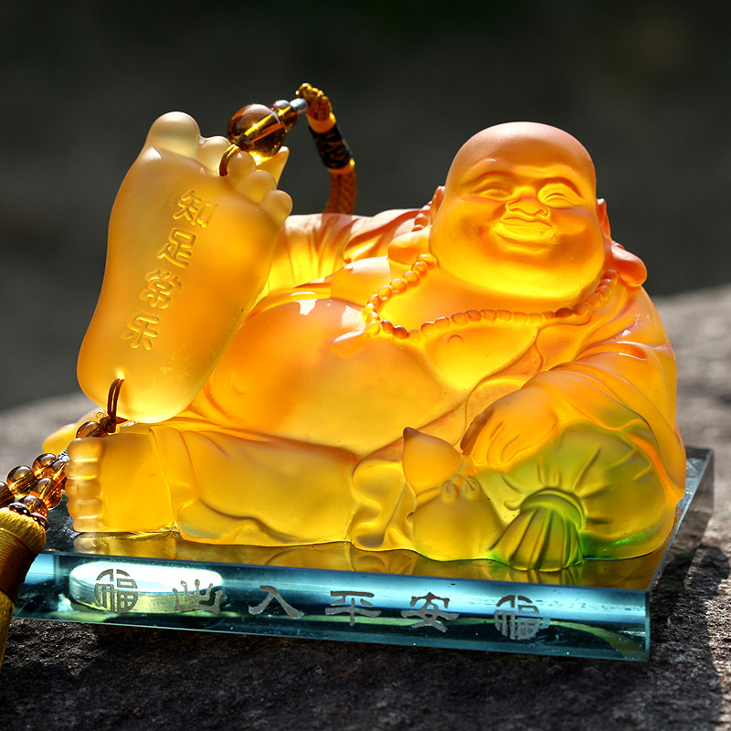 超市汽车内饰琉璃香水座式弥勒佛像摆件小车载轿车上琥珀色装饰品