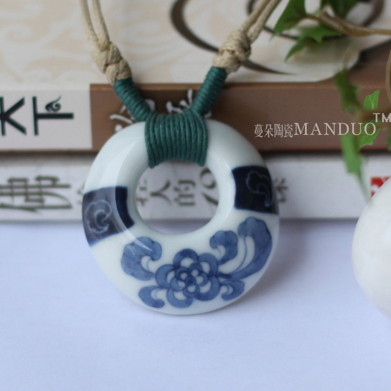 Ceramic jewelry ethnic handicraft pendant jewelry blue and white art pendant personalized clothing boutique