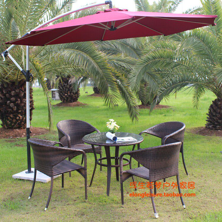 Outdoor rattan table and chair set Leisure furniture combination set Courtyard balcony garden table chair umbrella set