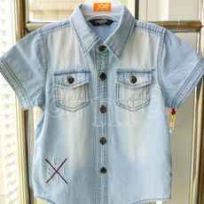 Детская джинсовая рубашка 外贸原单男女童宝宝夏季水洗短袖牛仔衬衫外套清仓特价2包邮