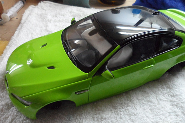 1 18 Jingshang BMW M3 modified car model color change case black roof metal apple green
