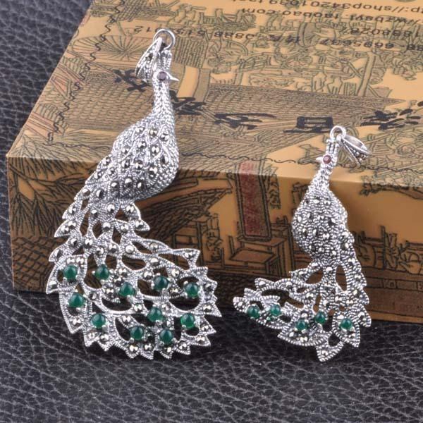 Wenze Centenary Silver Workshop Wenze Brands Commercial City Studded Precious Stones Peacock Silver Pendant Tesilver Silver Item Pendant NO341